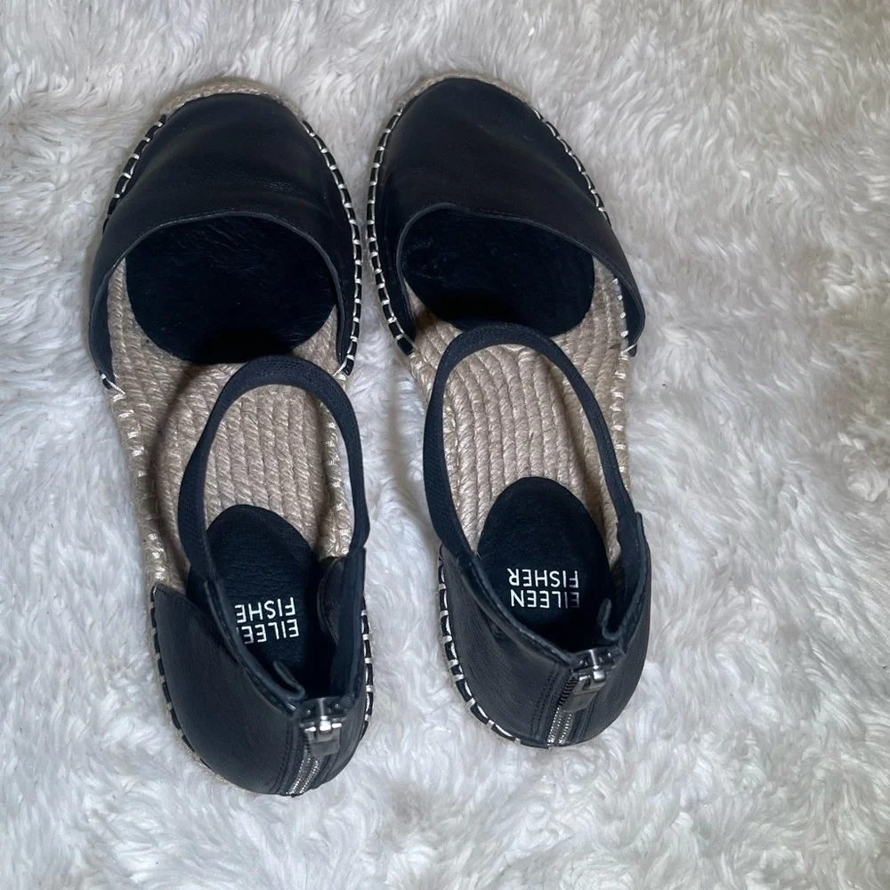 Eileen Fisher Black women’s Leather Espadrilles flat sandals size 8